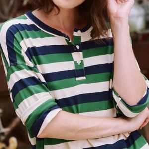 THE GREAT. Juniper Stripe Jersey Henley 1/4-6